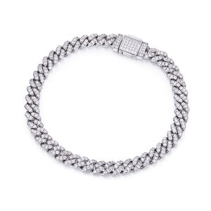 ZAWO HOUSE 925 Silver Cuban Chain 6mm Wide with VVS1 Round White Diamond Luxury Silver Plated Elegant <b>Bracelet</b> - Product Image 2