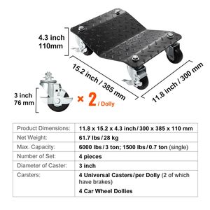 Carrello per Spostamento Auto Rinforzato da 2722 kg (6000 libbre) con Ruote, Set di 4 Pezzi con Pali, Nuovo e Migliorato - Product Image 4