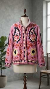 Chaqueta con estampado floral rosa para mujer |   Ropa de abrigo de moda al por mayor |   Chaqueta Informal Ligera |   Fabricante y Proveedor Indio - Product Image 3