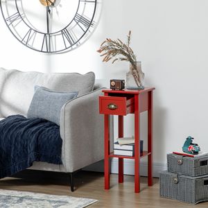 Tavolino Laterale Rosso a 2 Ripiani con Cassetto, Tavolino Stretto per Soggiorno e Camera da Letto - Product Image 6