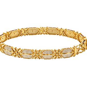 Luxury <b>Mens</b> Diamond Link Bracelet 18K Yellow Gold Geometric Micro Pave Designer Gold Chain High End Fine Jewelry Secure Clasp - Product Image 1
