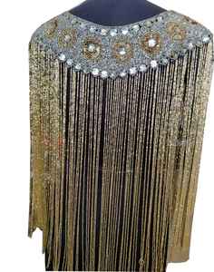 Cape d'épaule de luxe perlée à la main avec franges, ornée de perles de verre lourdes et de pompons, pour robes de soirée, bijou de corps de caractère, prix de gros - Product Image 2