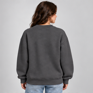 Women's Charcoal Solid Color Varsity Letter <b>Crewneck</b> Sweatshirt Long Sleeve Custom Logo - Product Image 2