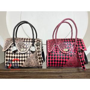 Bolso Tote de Cuero a Cuadros Hecho a Mano de Primera Calidad, Diseño de Lujo, Bolso Bandolera de Cuero Vacuno Genuino para Mujer - Product Image 1