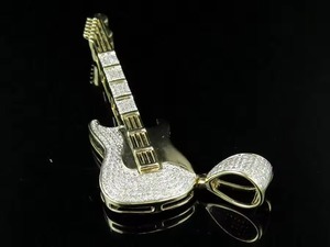 Pendentif Guitare Iced Out Moissanite Ronde Taille Brillant Certifiée IGI Argent 925 Instrument de Musique Hip Hop Bijoux Fins Unisexe - Product Image 1