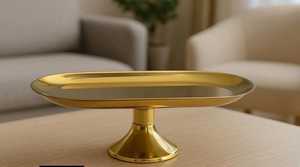 Plateau à gâteau rectangulaire en métal doré avec support, style glamour, couleur unie, plat de service pour fêtes, vaisselle et assiettes, plateau de Noël - Product Image 2