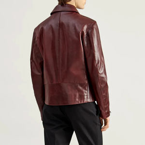 Chaqueta de Motociclista de Cuero para Hombre, Cuello Camisero, Cierre de Cremallera, Corte Ajustado, Largo Regular - Product Image 2