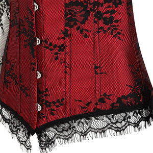 Women's Red Corset With Black Lace Off Shoulder Design Firm Control Shapewear Breathable Satin Fabric Adult Size - Product Image 3