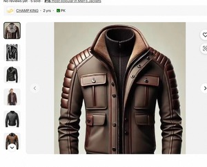 Chaqueta de invierno para hombre de cuero genuino con forro de seda satinada y cremallera en relieve. - Product Image 1
