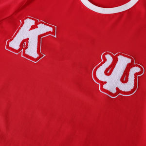 Camisetas B2B personalizadas con letras bordadas en chenilla, 100% algodón, transpirables, de manga corta, corte regular para hombre, estilo griego. - Product Image 6