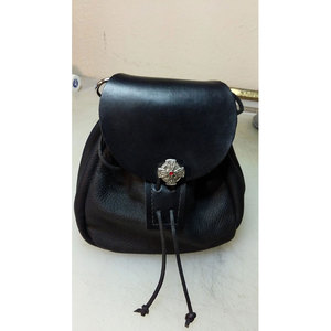 Vintage Black Vegan Leather <b>Drawstring</b> Sporran Medieval Celtic <b>Pouch</b> for Kilt, Costume, and Daily Wear - Product Image 1