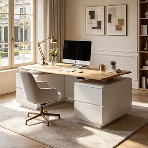 L-Shaped 70.8" Height Adjustable Executive <b>Desk</b> Sit Stand Workstation with Dual Storage and Privacy <b>Divider</b> - Product Image 5