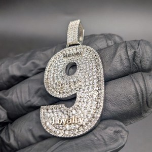 Pendentif Numérique VVS Moissanite en Argent 925, Charme Alphabet Chiffre 9 Entièrement Serties, Gravure de Texte Personnalisée, Pendentif Hip Hop, Cadeau - Product Image 4