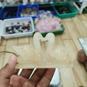 ตาเสือหินธรรมชาติลาบราดอไรต์หยกสีเขียวแคลไซต์มูนสโตนสายรุ้งคู่เป็ดคู่ของขวัญธุรกิจตกแต่งศิลปะ - Product Image 4