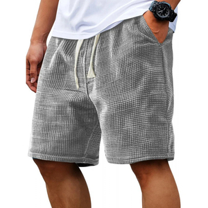Shorts décontractés pour hommes en tricot gaufré et élasthanne, taille élastique avec cordon de serrage, coupe ample, longueur genou, légers, pour l'été, le quotidien, la plage et le sport - Product Image 3