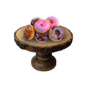 100% bois naturel 10 pouces support à gâteau de luxe Design moderne servant des outils de gâteau de fête avec forme de vernis à écorce de bois naturel - Product Image 1