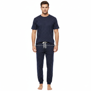 Custom 100% Cotton Sleepwear Men Plain Blank Pajama <b>Set</b> High Quality Soft Breathable Nightwear PJS Manufacturer Wholesale Bulk - Product Image 2