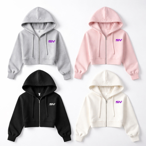 Hoodie court personnalisé 100 % coton pour femme, style streetwear décontracté, épaules tombantes, respirant, écologique, tricoté, prix abordable - Product Image 6