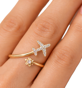 DEF Color VS VVS Clarity Round Lab Diamond Airplane Flower Open <b>Adjustable</b> <b>Ring</b> 18K Solid Gold Bypass Minimalist Statement <b>Ring</b> - Product Image 5