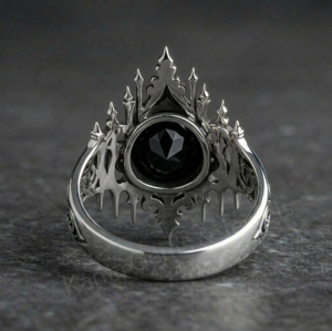 New Arrival Black Onyx Gemstone 8mm Round Shape 925 Silver <b>Oxidize</b> Plated Bezel Setting Crown Design Fashion Ring For Men's Gift - Product Image 3