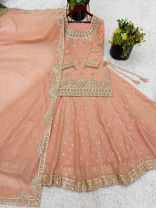 Nouvelle robe de mariée indienne exclusive en georgette lourde avec broderie, séchage rapide, lehenga choli, dupatta, ensemble 3 pièces pour femmes - Product Image 5