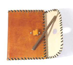 Wholesale Vintage Handmade <b>Orange</b> Notebook Recycled Cotton <b>Paper</b> With Pencil Lock Goat TC Leather Hand Stitches Design - Product Image 3
