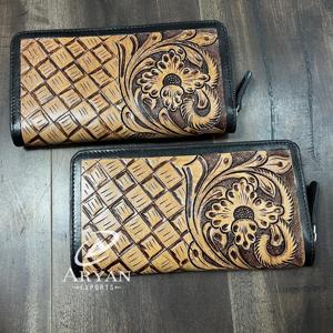 2025 New Wholesale Handmade Hand Tooled Leather Women Clutch Trendy Genuine Leather RFID Blocking <b>Card</b> <b>Holder</b> <b>Wallet</b> for <b>Ladies</b> - Product Image 1