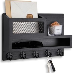 Scatola portaoggetti lunga con 5 ganci, organizer da parete per posta e chiavi, appendiabiti per guinzaglio di cane, portaoggetti decorativo per la casa con gancio portachiavi per l'ingresso di casa - Product Image 1