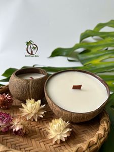 Bougie parfumée en coquille de noix de coco fabriquée au Vietnam, cire naturelle, sans OGM, sans fumée et à prix compétitif - Product Image 2