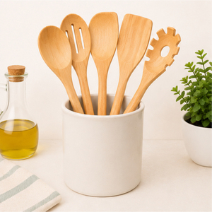 <b>Wooden</b> Cooking Spoons and Wood Utensil <b>Set</b> 5-Piece <b>Kitchen</b> <b>Wooden</b> Spatula and Pasta Server Pack for Non-Stick Cookware Wholesale - Product Image 6