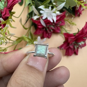 Natural Labradorite Brass <b>Gold</b> Plated Channel <b>Set</b> Handmade Rectangular Gemstone Statement <b>Ring</b> Trendy Unisex Fashion Jewelry - Product Image 1