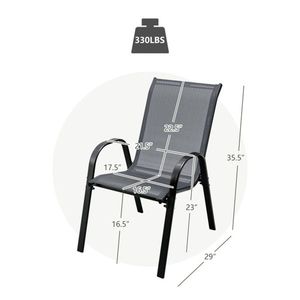 Sedie da pranzo ergonomiche grigie impilabili (confezione da 2) per patio, con telaio in acciaio resistente, capacità 150 kg, tessuto traspirante, mobili da esterno - Product Image 3