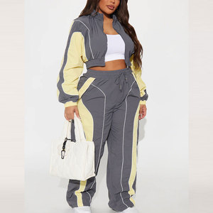 ODM Women Casual Zip Up Nylon Windbreaker Tracksuit Set Streetwear Fashion Cropped Zipper Windbreaker <b>Jacket</b> & Jogger Trouser - Product Image 2