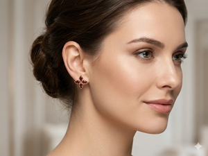 Parure de boucles d'oreilles pour femme en argent sterling 925 plaqué or avec pierre précieuse grenat, idéale pour les mariages - Product Image 6