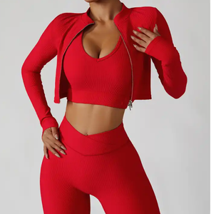 Women's Slim Fit Gym Fitness <b>Workout</b> Cropped Tops Long Sleeve Yoga Coat Zipper Design Sports Wear Running Yoga <b>Jacket</b> for Women - Product Image 6