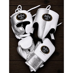 Nouvel ensemble de boxe professionnel personnalisé blanc et argenté, le plus vendu, avec gants de boxe, protège-tête et protège-guêtres OEM ODM – Sans boxe, pas de vie - Product Image 1
