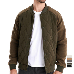 Mens Patchwork Standard Thickness <b>Fleece</b> <b>Lined</b> Reversible Eco-Friendly Windproof Baseball Quilted <b>Jacket</b> Winter Warm Outwear - Product Image 1
