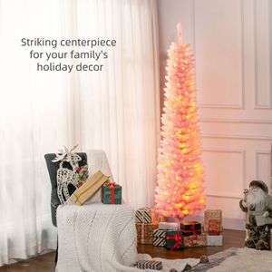 6 'Prelit sottile albero di natale artificiale con luci colorate a LED rami di superficie rosa - Product Image 4