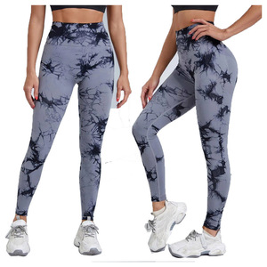Shorts de yoga taille haute longueur intégrale imprimés motif tie-dye en Spandex Nylon extensible dans les quatre sens, élastique, respirant et infroissable - Product Image 5