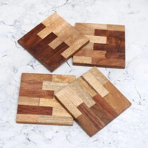 Sous-verres carrés contemporains en bois écologique au design unique – Meilleure vente – Bois naturel - Product Image 1