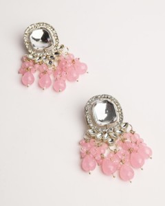 Pendientes de lujo con cuentas rosa pastel, hechos a mano, de aleación de zinc, tono dorado tradicional, étnicos, para boda, venta al por mayor para mujer - Product Image 4