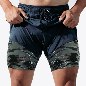 Shorts de course décontractés en toile unie pour hommes, avec doublure de compression, séchage rapide, imperméables, anti-plis, respirants, pour la gym et l'entraînement - Product Image 5