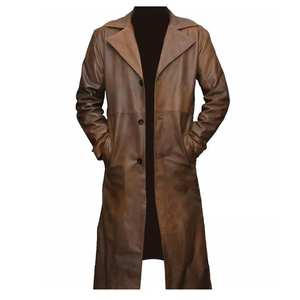 Manteau long d'hiver pour homme, neuf, personnalisé, de haute qualité, imperméable, en tissu de laine, avec boutons, en cuir, à revers, prix de gros - Product Image 1