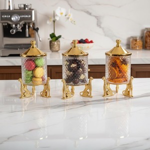 Leopard Design Base Gold Metal Finished Glass Container Luxury Kitchen Storage <b>Jar</b> Can Be Used As A Decorative Centerpiece - Product Image 5