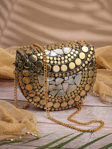 Ethnic Mosaic Travel Clutch <b>Bag</b> for Saree Lehenga <b>Evening</b> Lightweight Eco-Friendly Modern Luxury Daily Fashion Metal Crafts - Product Image 3