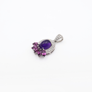 Ensemble pendentif et boucles d'oreilles en argent sterling 925 avec améthyste naturelle et rhodolite, plaqué rhodium, bijoux fins OEM ODM - Product Image 5