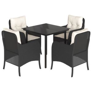 Set da pranzo da 5 pezzi in Poly Rattan nero con cuscini mobili da esterno - Product Image 2
