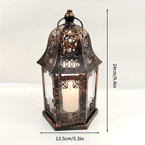 Rustic <b>Black</b> Metal Moroccan <b>Lantern</b> <b>with</b> Clear Glass Panels Decorative <b>Candle</b> Holder for Ramadan Kitchen Home Decor - Product Image 3