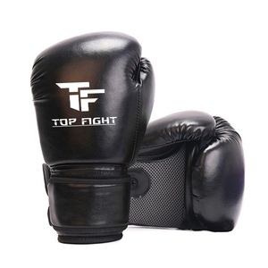 Guantes de Entrenamiento de Boxeo y MMA de Cuero Personalizados OEM Completamente Negros con Cierre de Gancho y Bucle para Muay Thai, Guantes de Boxeo de Cuero PU - Product Image 1