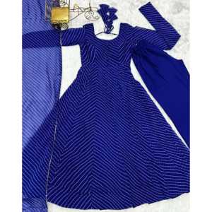 Magnifique ensemble robe et dupatta à imprimé Laheriya pour les fêtes, taille XS - Product Image 1